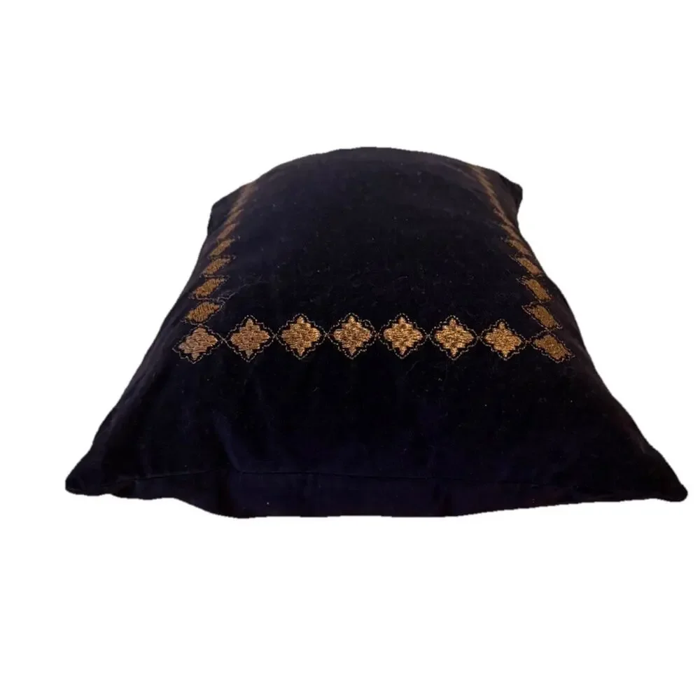MADISON PARK Embroidered Lumbar Throw Pillow Velour Blue 20” X 14” EUC 3589-20